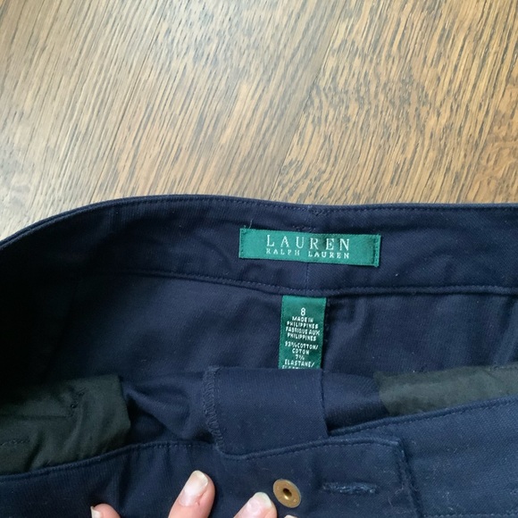 RALPH LAUREN Pencil Skirt Size 8 28” Navy Blue Gold Zipper Pockets Slit in Back - Picture 9 of 12